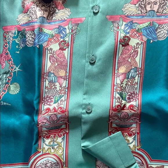 Versace Men's Teal and Pink Baroque Print Shirt - Picture 6 of 11